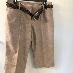 WOMENS SIZE 11 (JUNIORS) B-WEAR BROWN DRESSY CAPRI PANTS with BELT